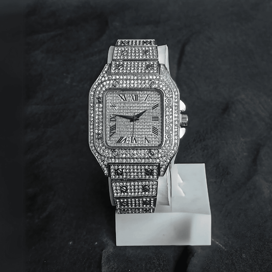 Iced Out Men Watch Luxury Square Roman Dial with Gift Box